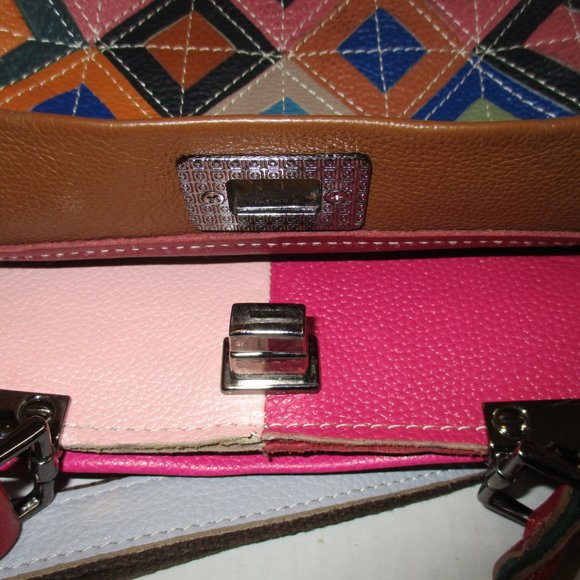 *Vera Pelle Color-Blocked 2-Way Satchel Shoulder Bag - Picture 9 of 9